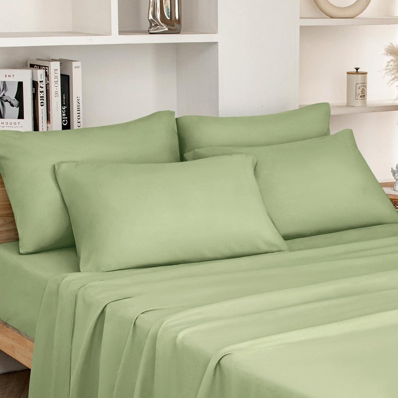 HOMEIDEAS Full Size Bed Sheets - 6 Piece Set (Sage Green) - Extra Soft Brushed Microfiber 1800 Bedding Sheets, Deep Pocket, Wrinkle & Fade Free - Image 1